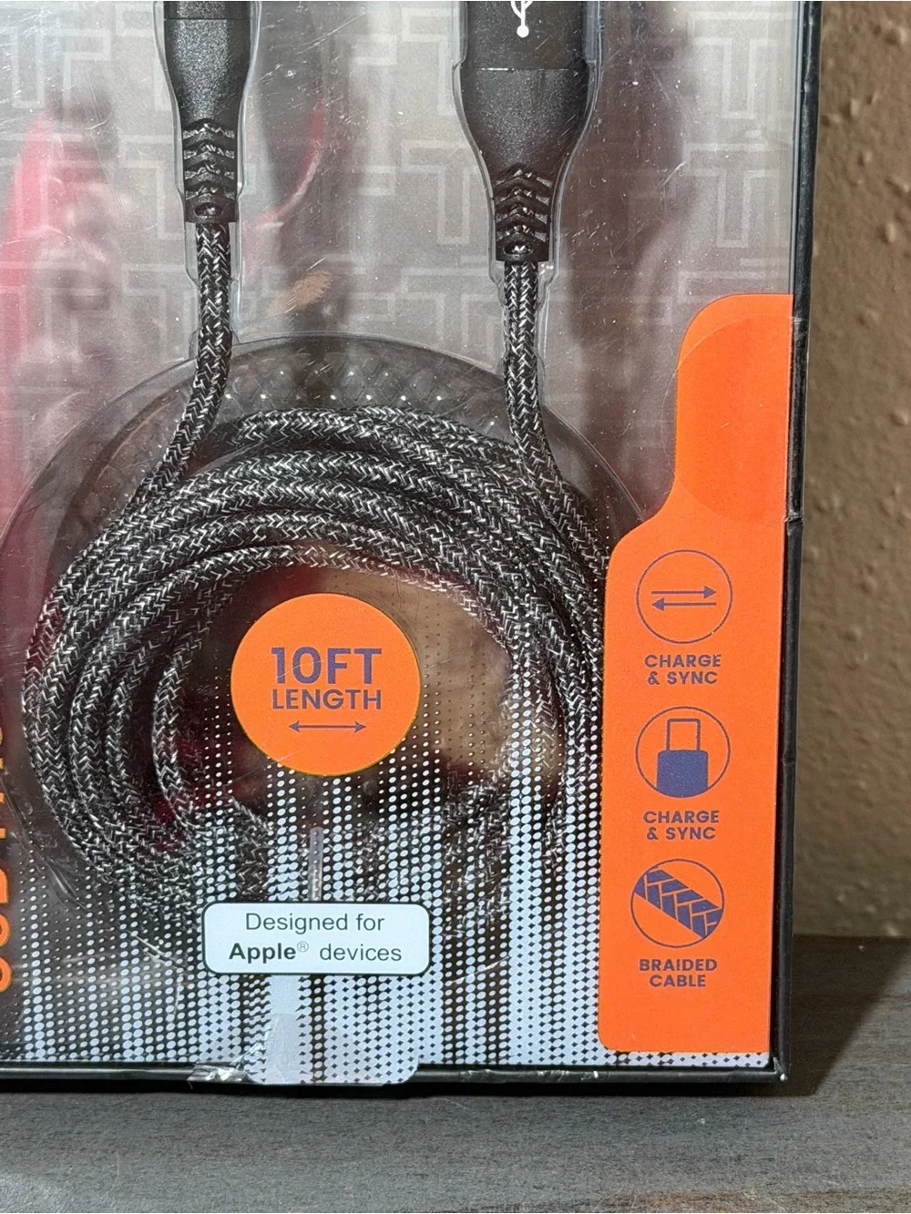 USB to Lightning Charging Cable with Orange Accent for Apple Products NIB